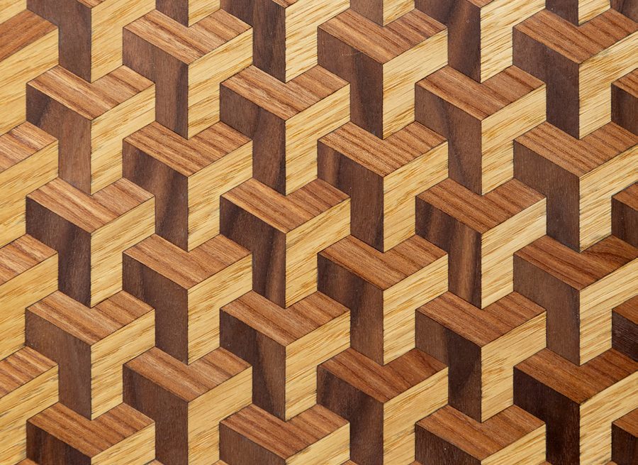 Close-up van het handgemaakte houten inlegpatroon