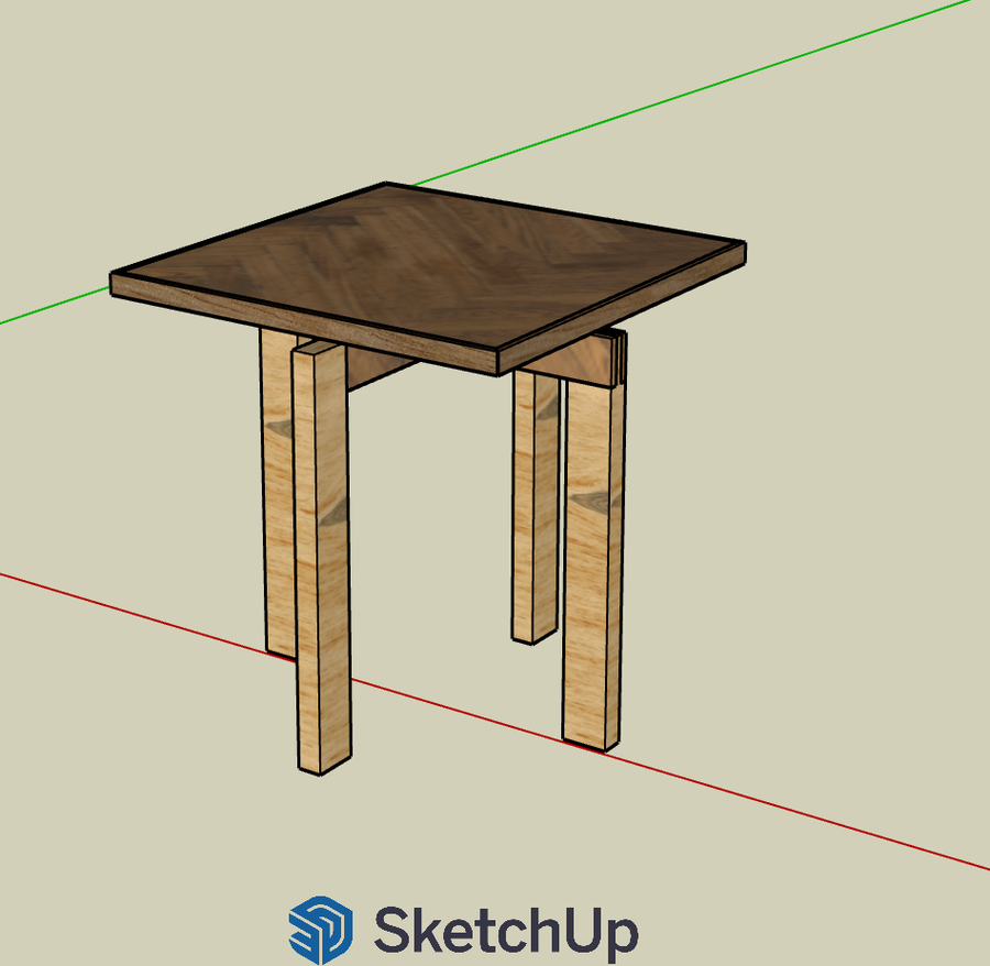SketchUp ontwerp van een houten tafel